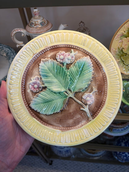 Lovely majolica plate with pink and green!