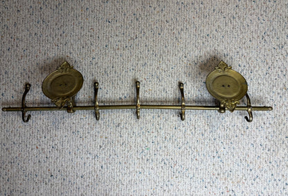 Stunning vintage brass equestrian horse rack with 5 hooks!