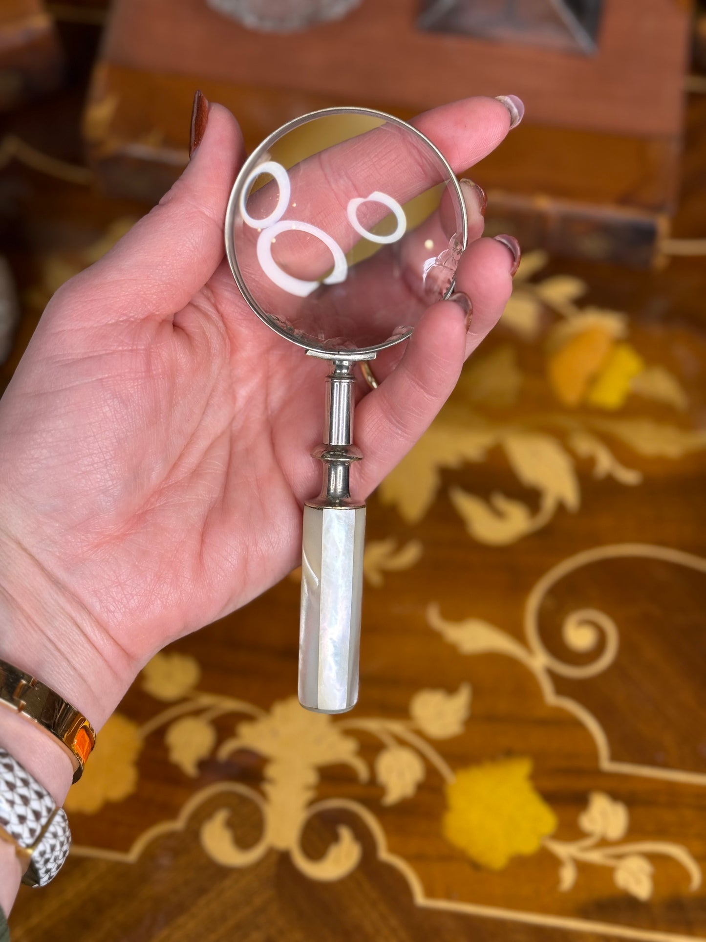 Vintage Mother-of-Pearl Desk Magnifier, 6” Long