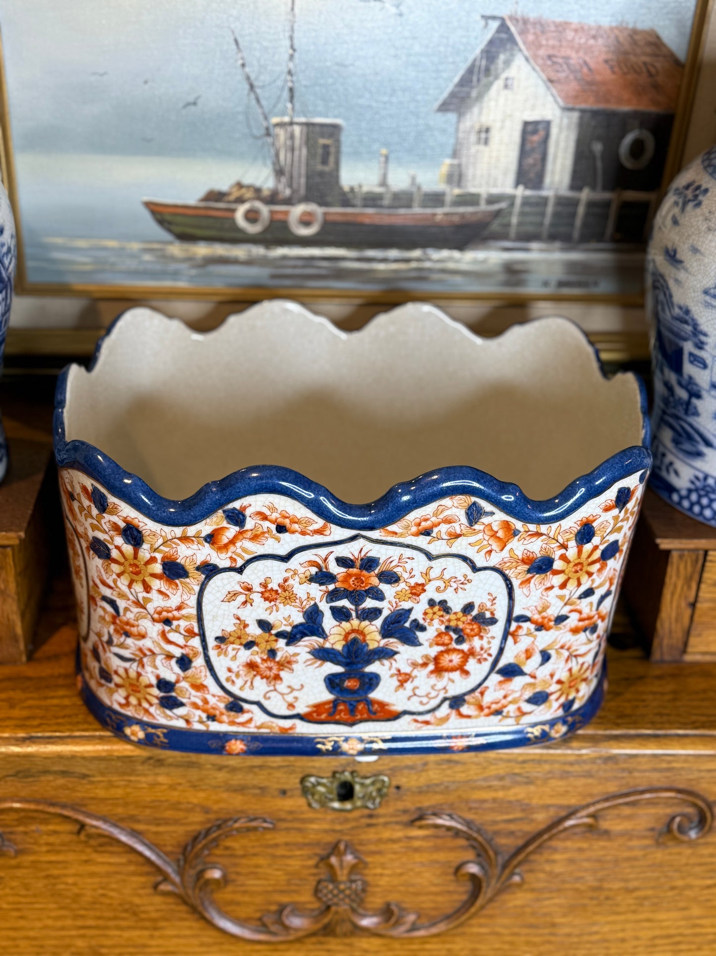 Danny’s Fine Porcelain Imari ScallopedOval Planter: 12” L x 9” W x 8” H