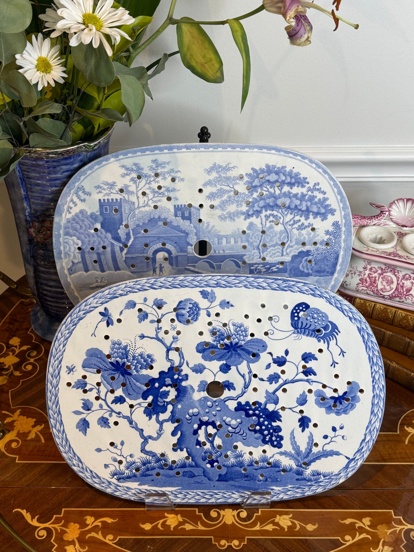 Antique Spode India Pattern Blue & White Pearlware Drainer, Circa 1820, 15” x 10” – DA4526