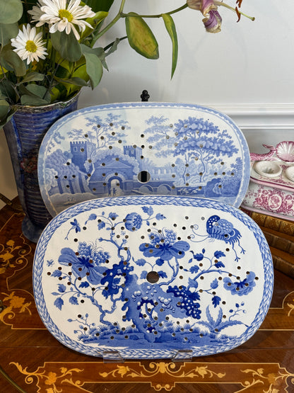 Antique Spode India Pattern Blue & White Pearlware Drainer, Circa 1820, 15” x 10” – DA4526