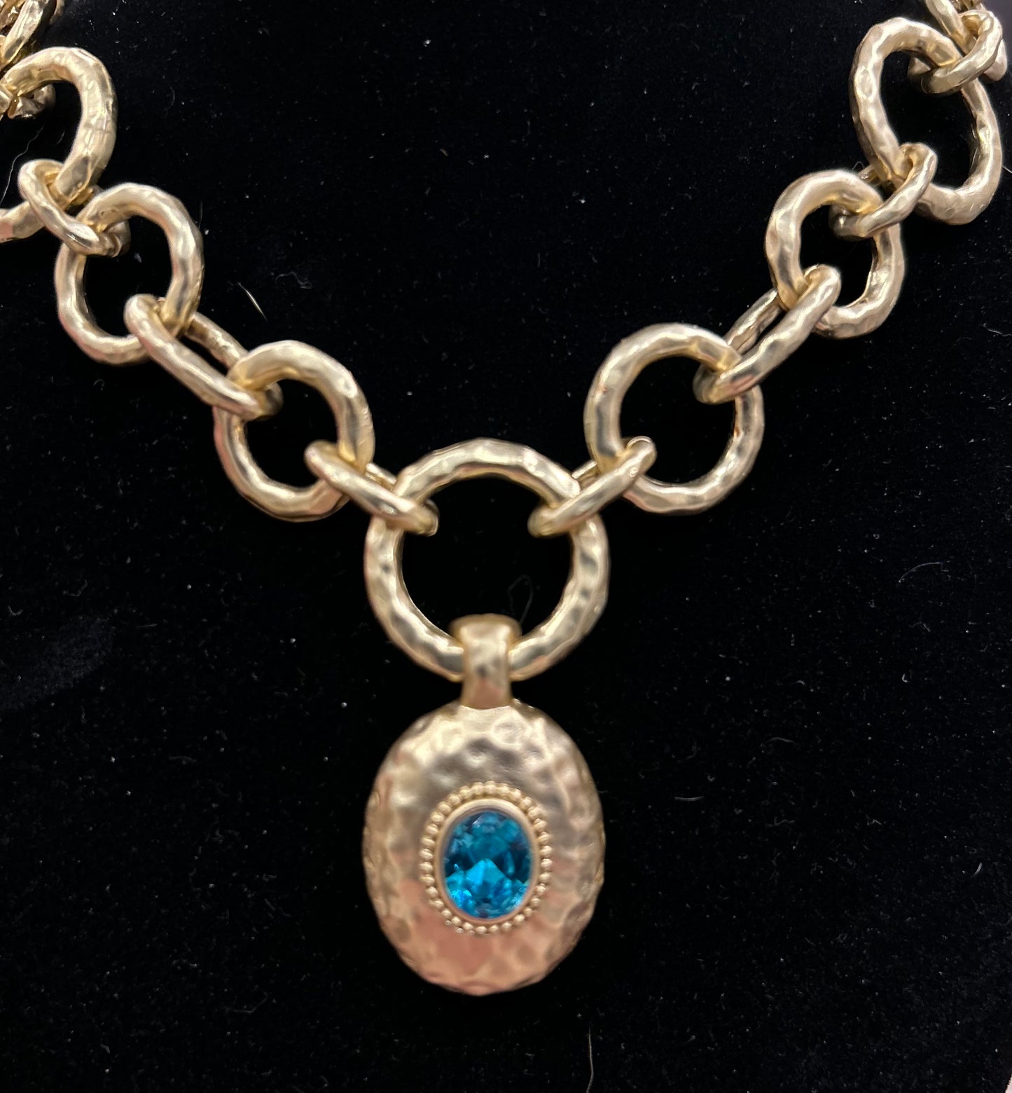 Gorgeous Vermeil Link Necklace with Stunning Blue Crystal Stone