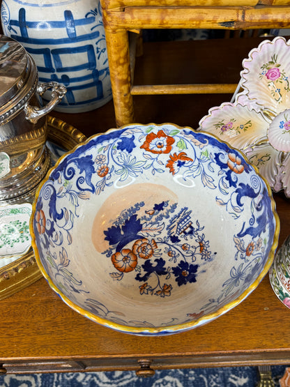 Antique Minton “Amherst Japan” Ironstone Pedestal Footed Bowl | Imari Floral Pagoda Pattern | 9.5” D × 5” H