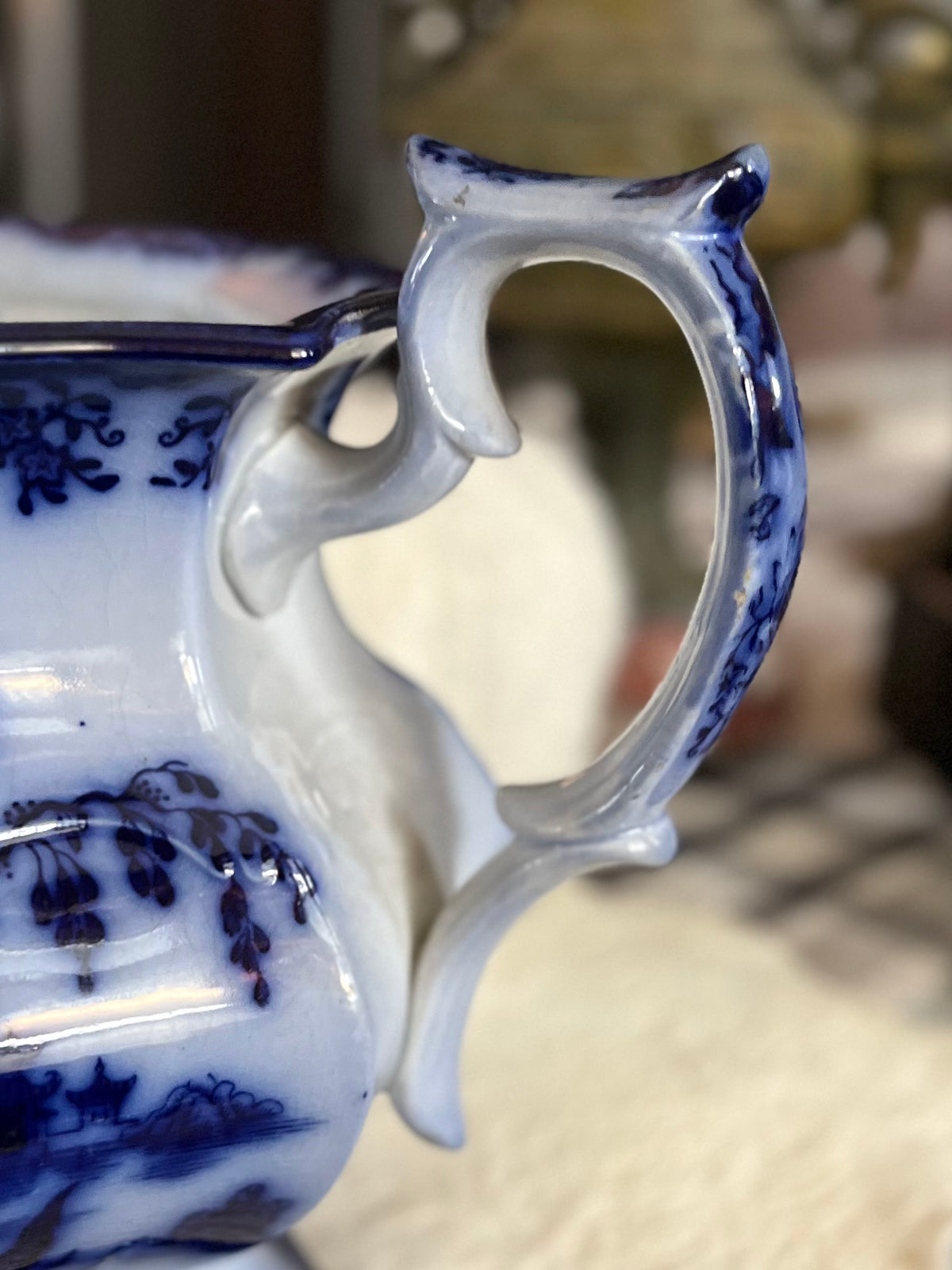 Jacob Furnival & Co. Shanghae Flow Blue Ironstone Teapot | England, Circa 1860