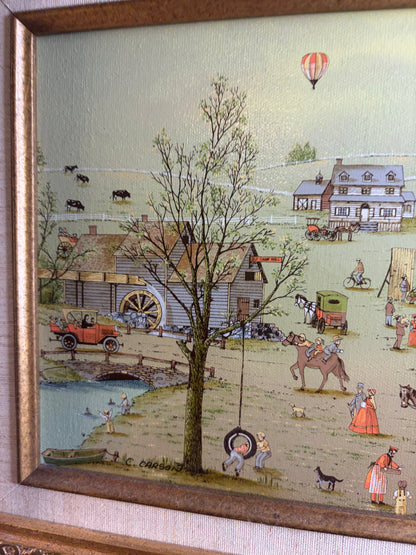 Beautiful framed C Carson folk art serigraph in gold frame!