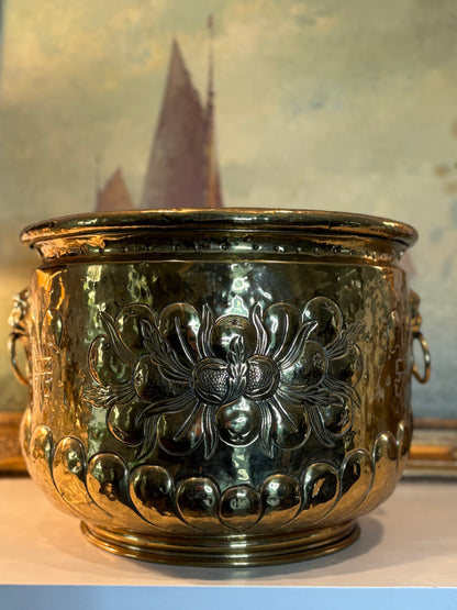 Live 9/9 Reserved for Maria Large Brass Pot with Fleur de lis design