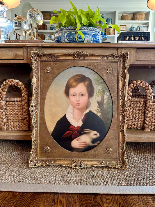 Fine Chelsea House Portrait Painting Boy w Rabbit Framed