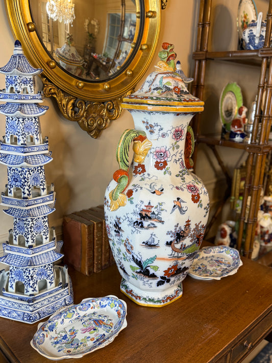 Antique 19c. Masons Single XLarge Urn, 31” Tall, Excellent!!