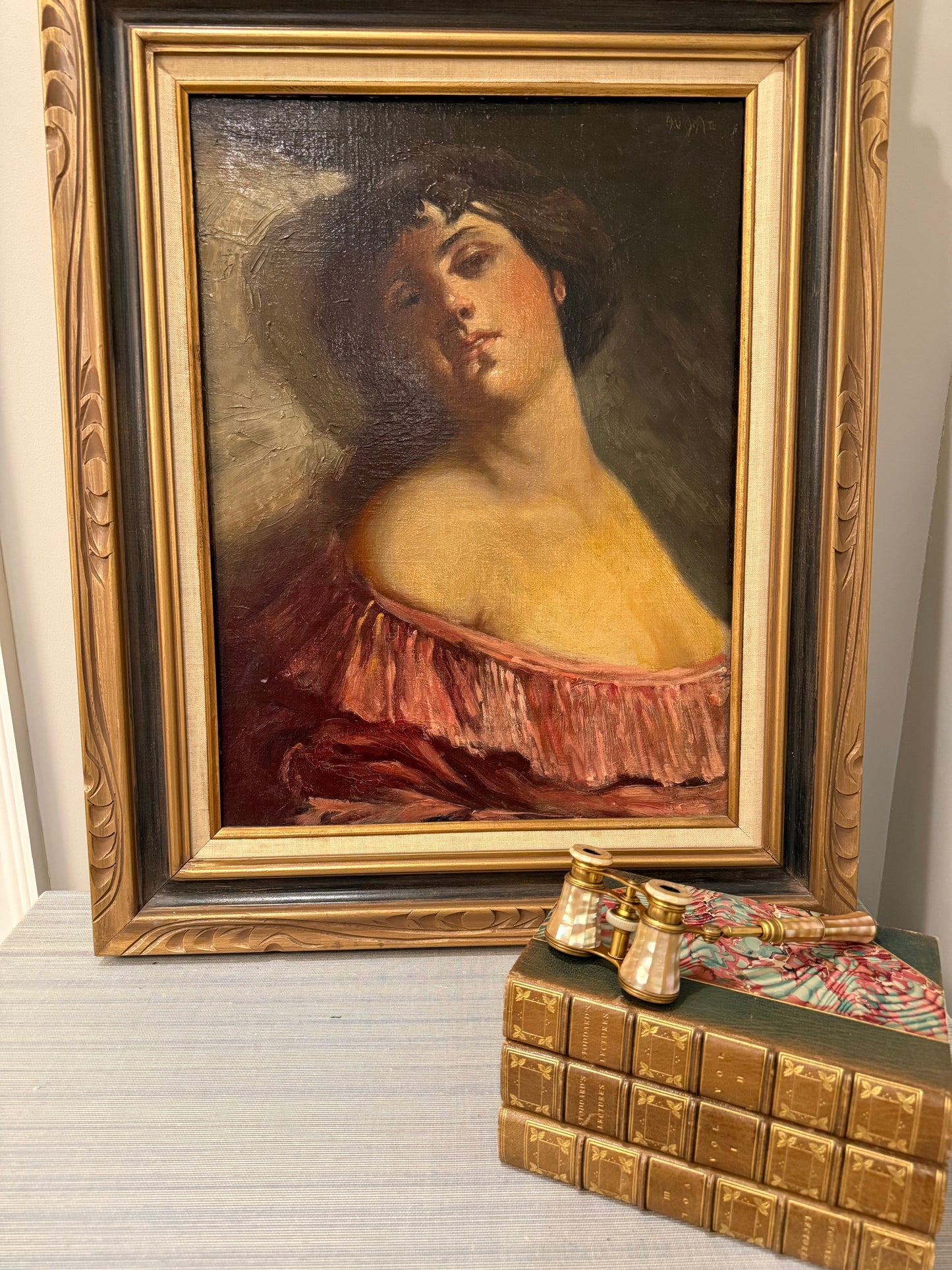 Reserved T Live 2/10 - Vintage Original Signed 30” Painting by AV Amato in Carved Wood Frame