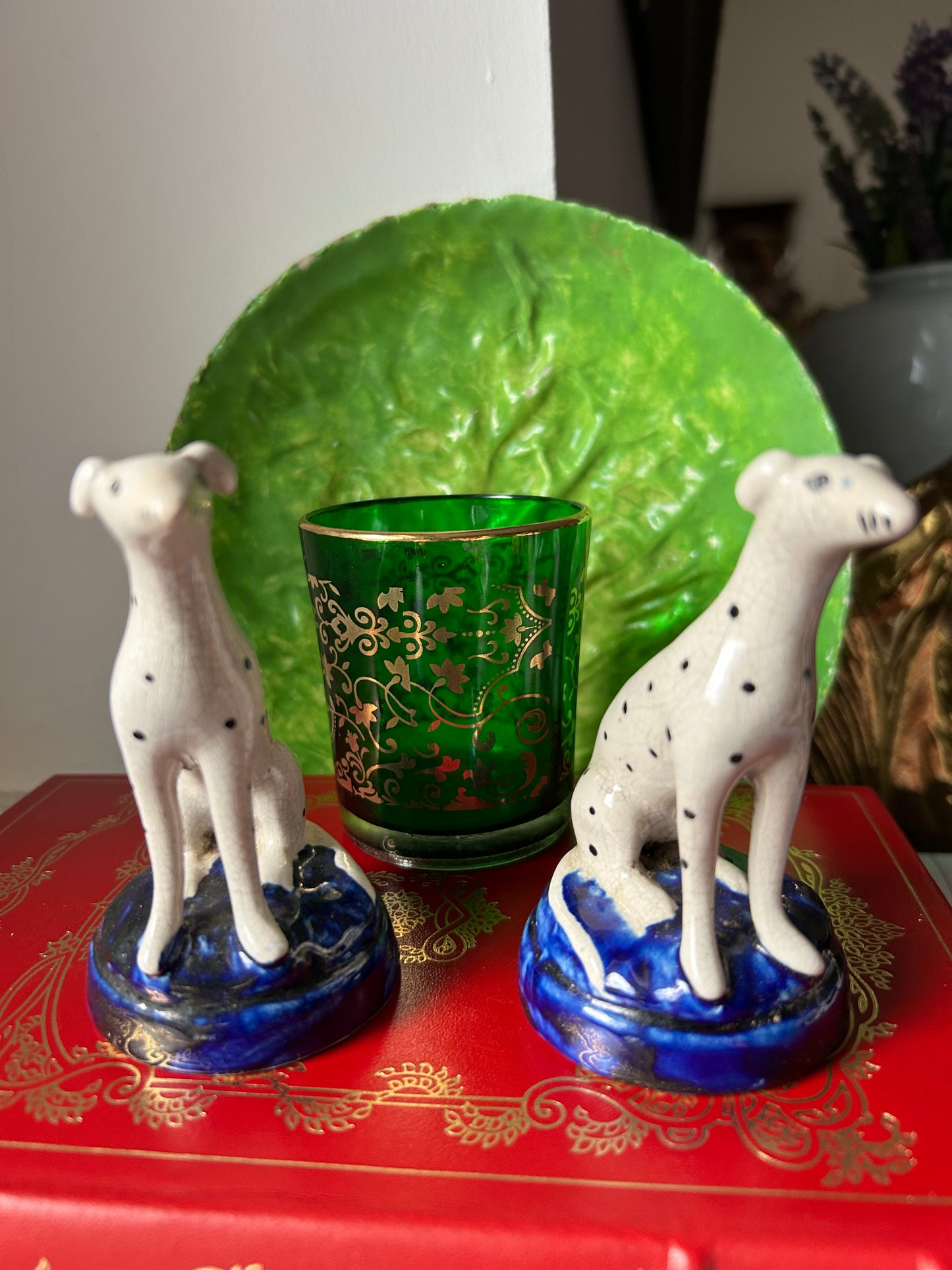 Small Pair of Antique Staffordshire Dalmatians on a Cobalt Base C.1860