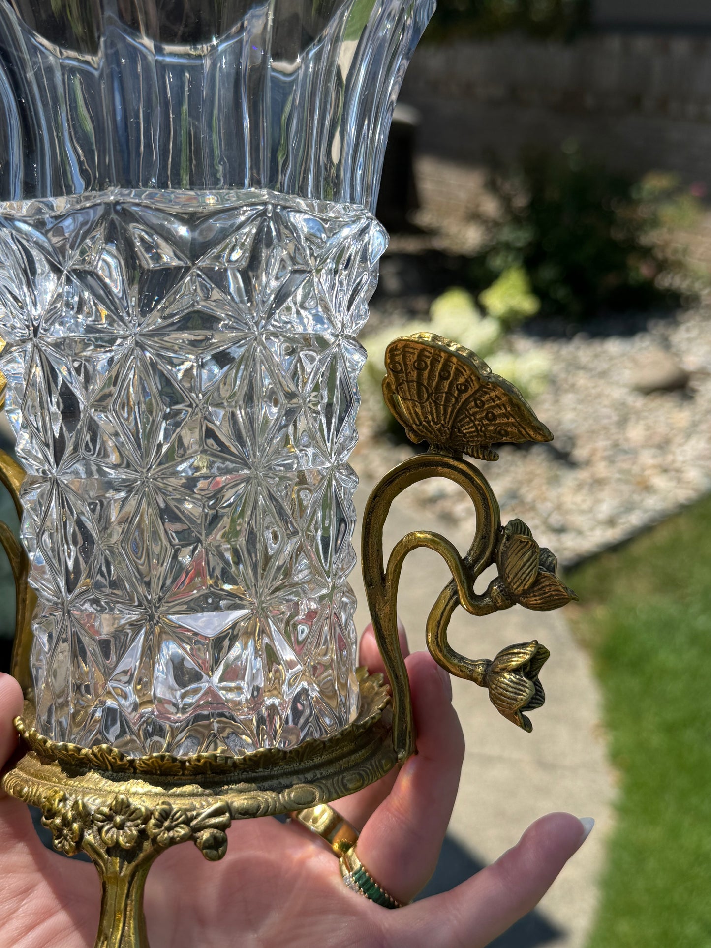 Danny's Fine Porcelain | Crystal Vase W/ Bronze Ormolu Butterfly Handles | Decorative Crystal Vase #14309