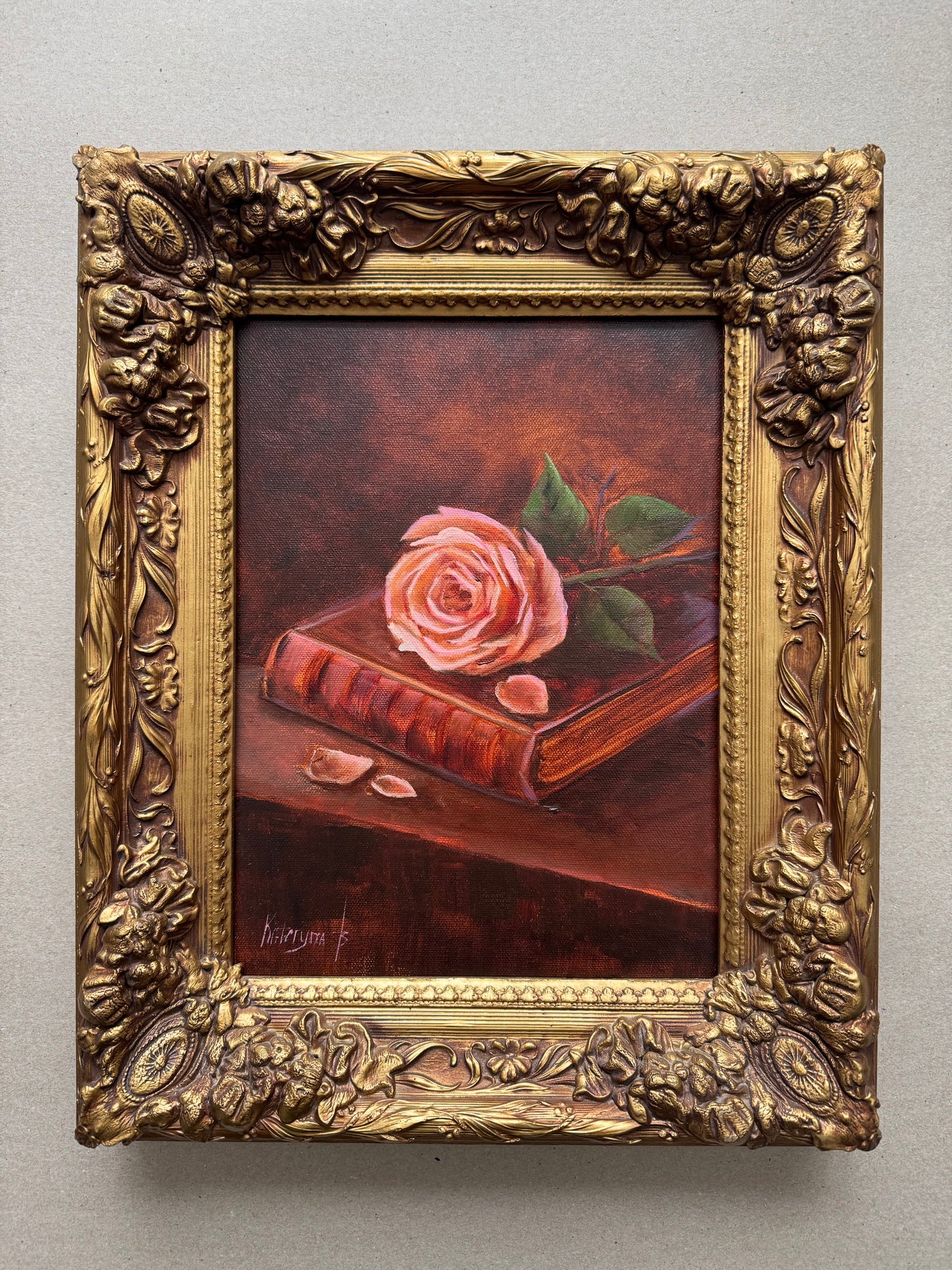 Rose on a book antique style