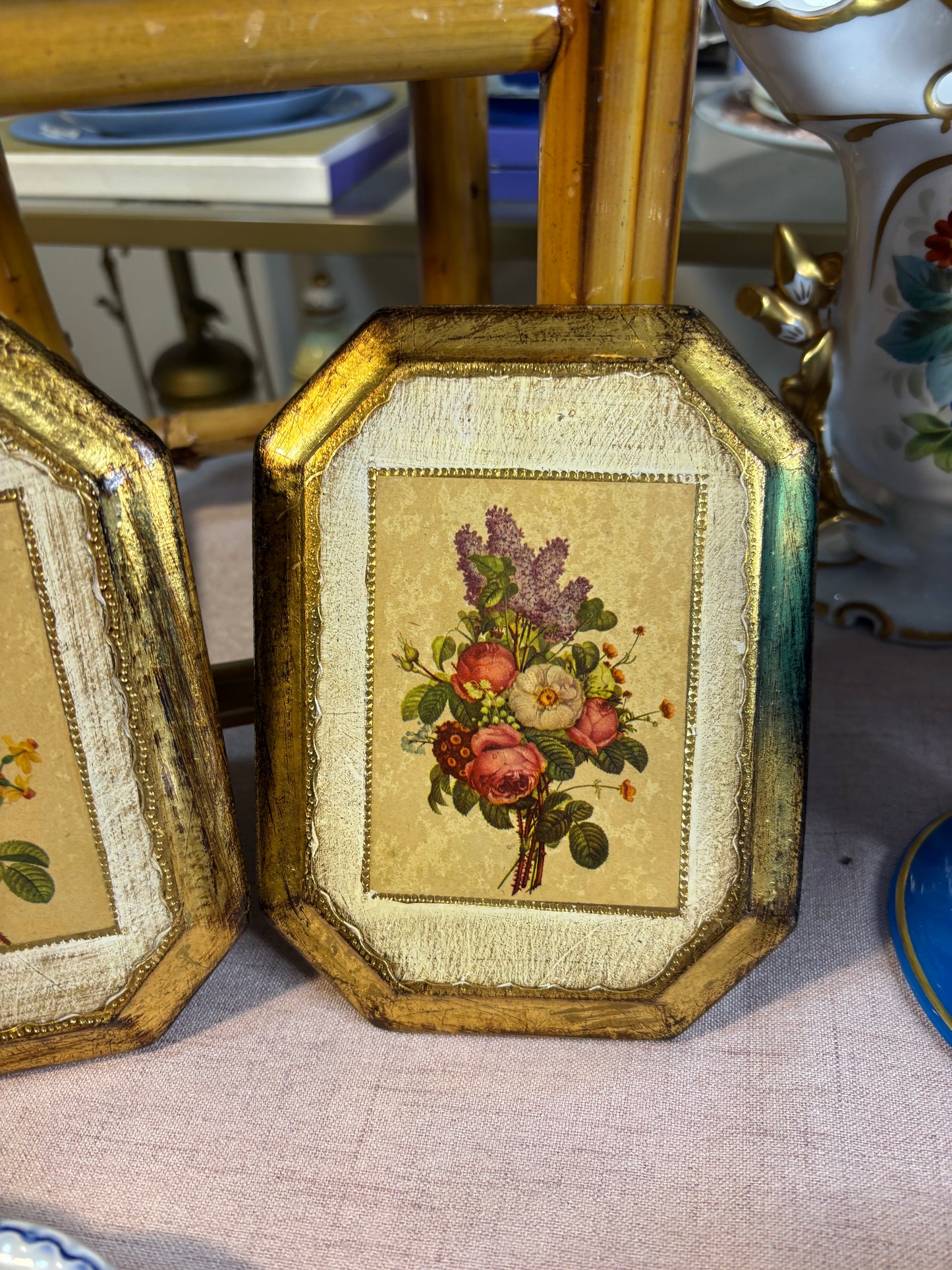 Reserved! Beautiful Florentine floral plaques pair!