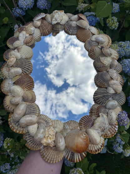 Vintage Handmade Shell-Encrusted Coastal Mirror