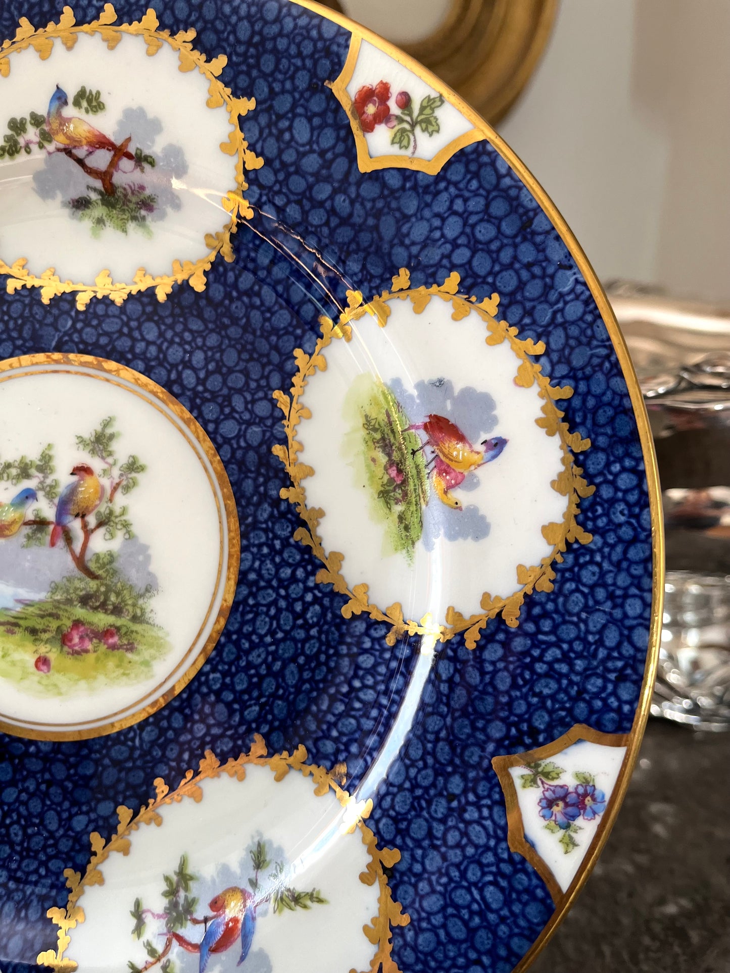 Live 08/04 Last One Of Set Special Price - Bespoke Tiffany & Co. Cobalt — George Jones England Late 19th-Century Pheasant Luncheon Plate 9”
