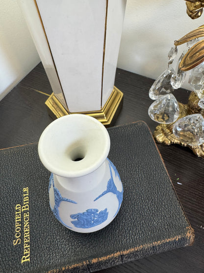 Wedgwood white and blue bud vase 5”