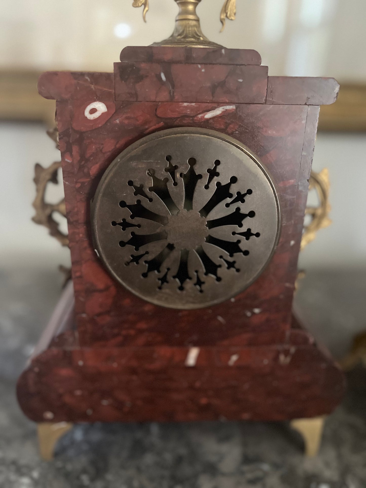 Exceptional Antique Rococo S. Marti France Rouge Griotte Marble And Bronze Ormulu Mantle Clock Circa 1860-1870