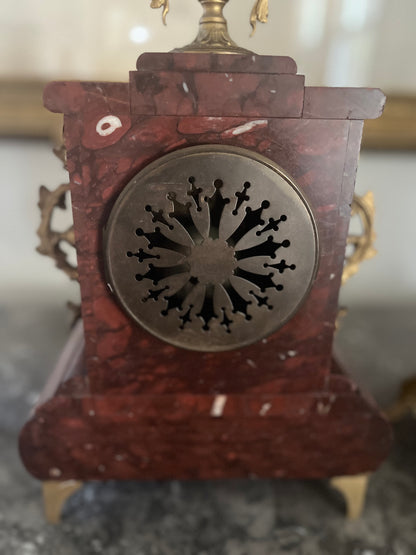 Exceptional Antique Rococo S. Marti France Rouge Griotte Marble And Bronze Ormulu Mantle Clock Circa 1860-1870