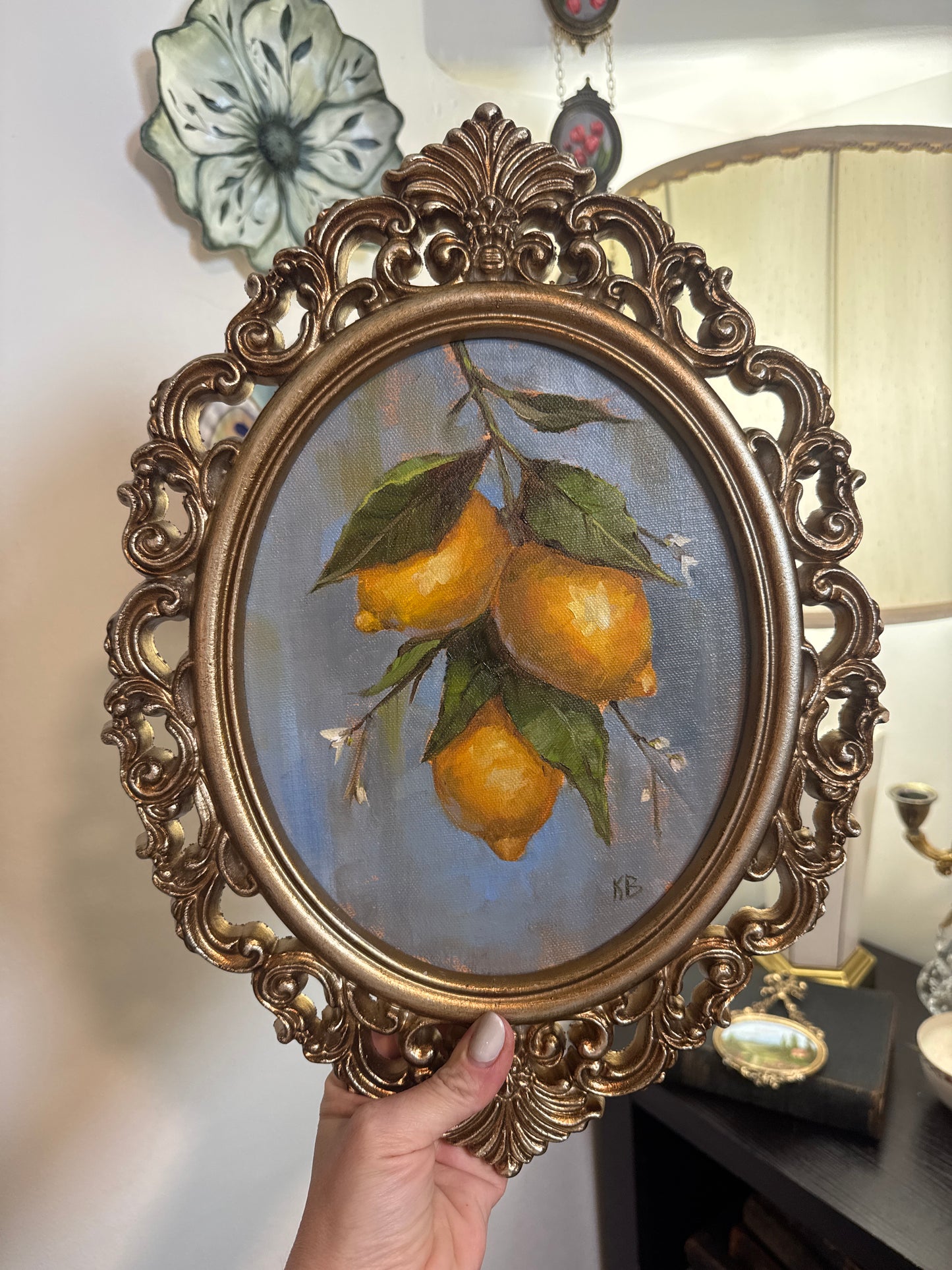 Lemons framed oil painting