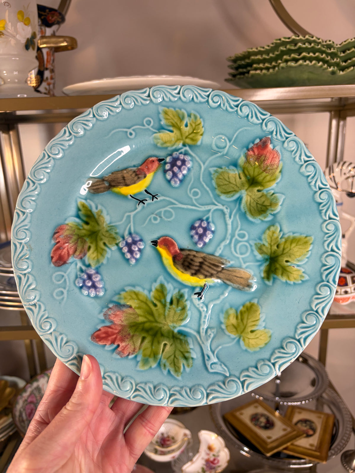 Beautiful majolica bird plate!