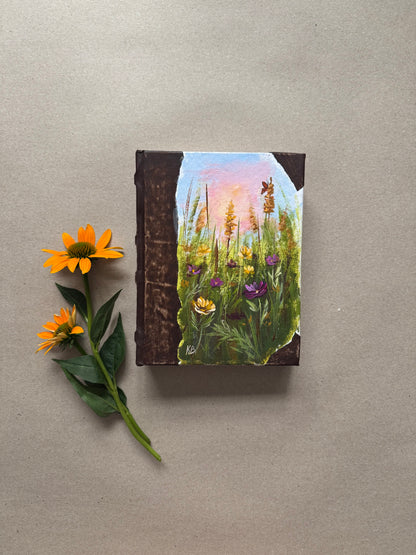 Original art hand made, hand painted leather bound journal 6x8”