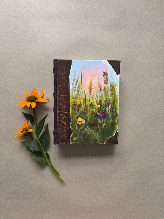 Original art hand made, hand painted leather bound journal 6x8”