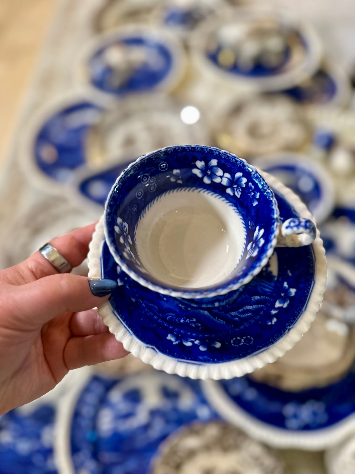 Pair Copeland Spode Tower Blue Oversized Tea Cups & Saucers | c.1902–1935