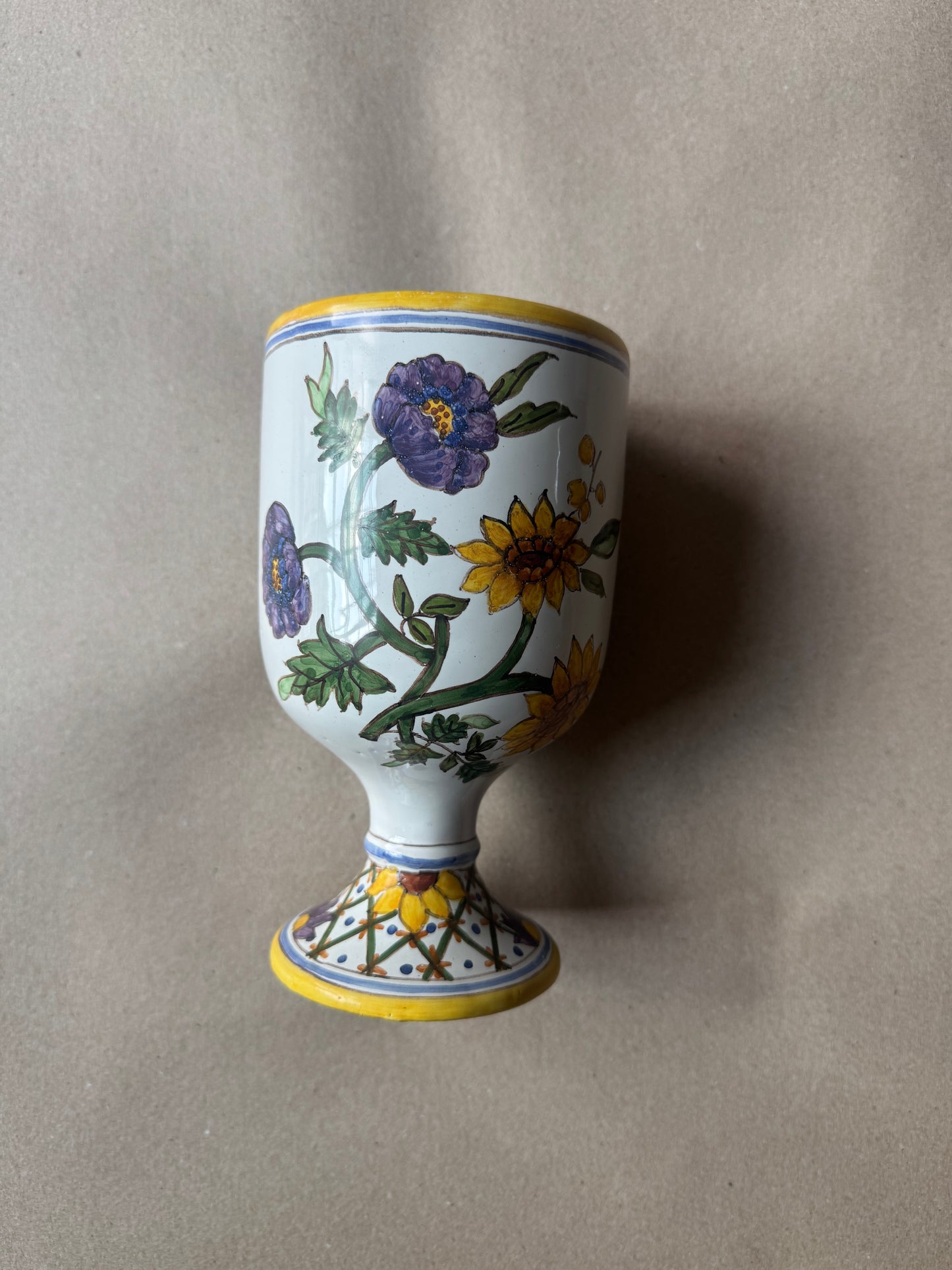 Hand-Painted Portuguese Faience Pedestal Vase
