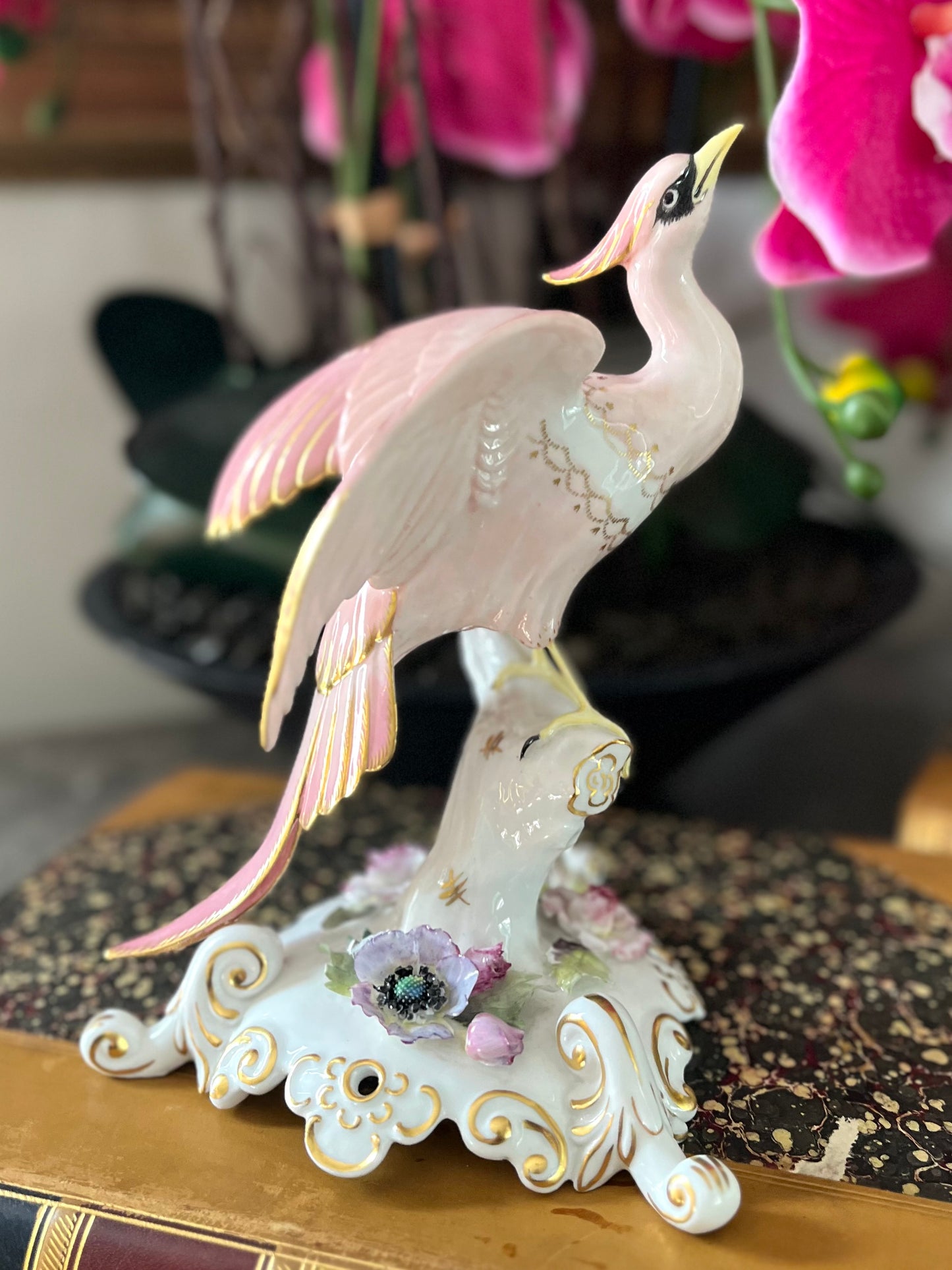 Live 08/04 Royal Crown Derby Chelsea Bird Figurine | Hand Painted Porcelain | Pink Bird | England Mark Dates 1954-1965
