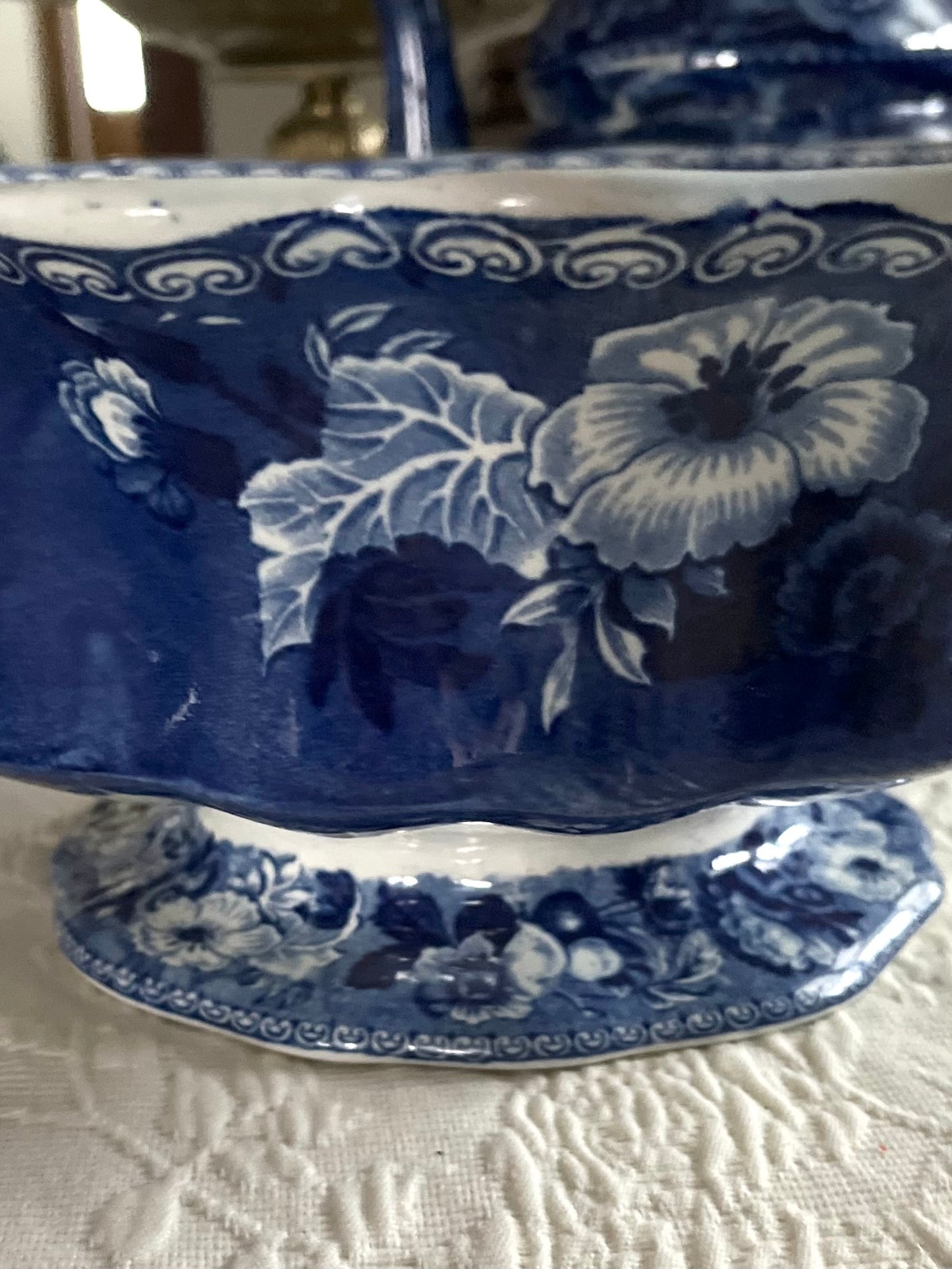 Rare Early 19th C Staffordshire Historical Blue Transferware Footed Bowl - Fruit And Flowers Border Attributed to John Hall