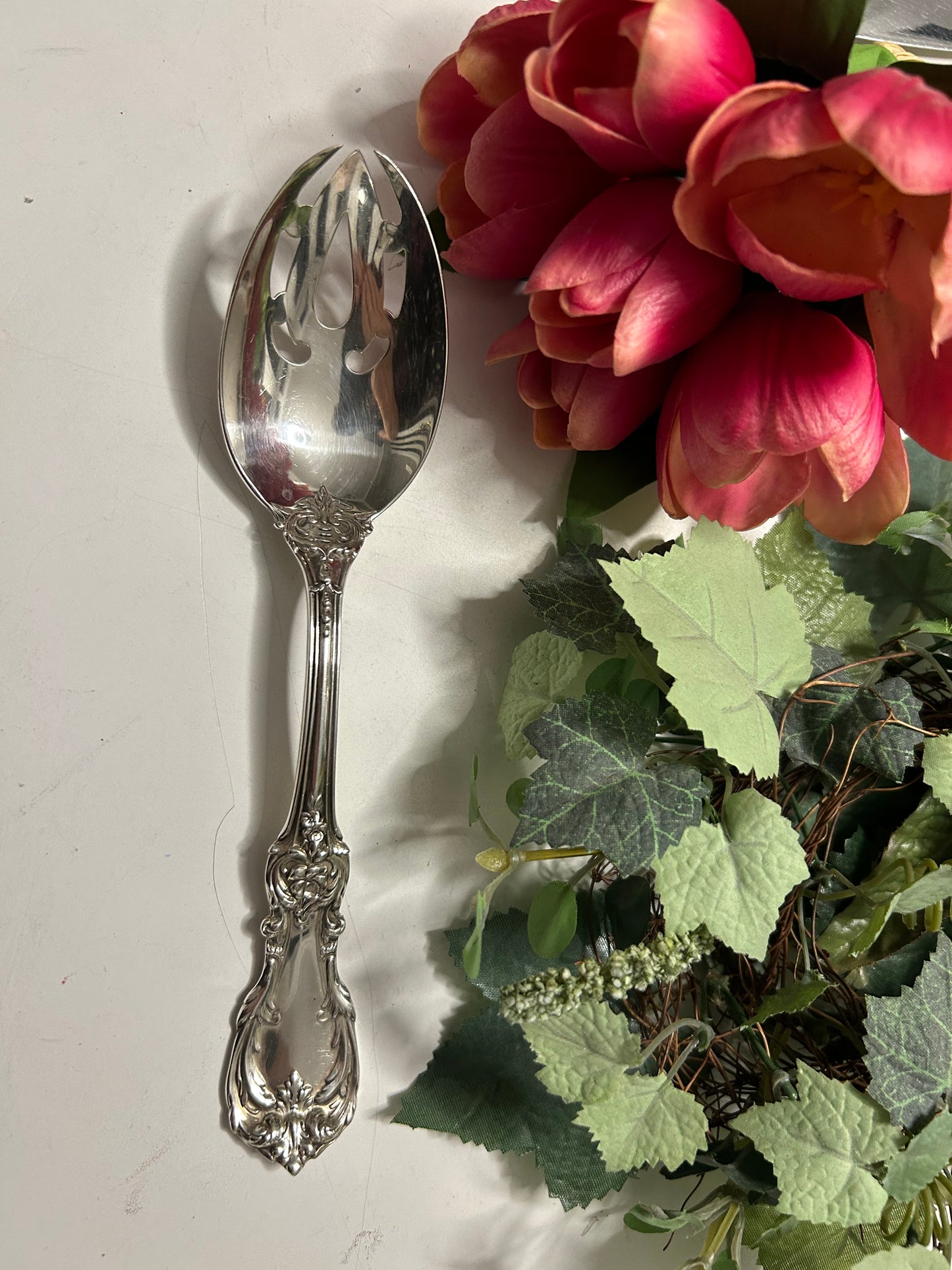 Reed and Barton Pierced Sterling Serving Spoon