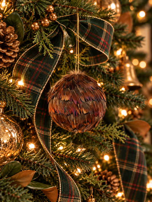 Handmade Natural Ringneck Pheasant Feather Ornament | Brown Plumage | 3” | Fall & Christmas Décor