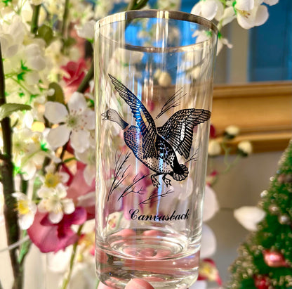 Set of 7 Vintage 1970s Federal Glass Water Fowl Hunting Birds Highball Tumbler Glasses MCM