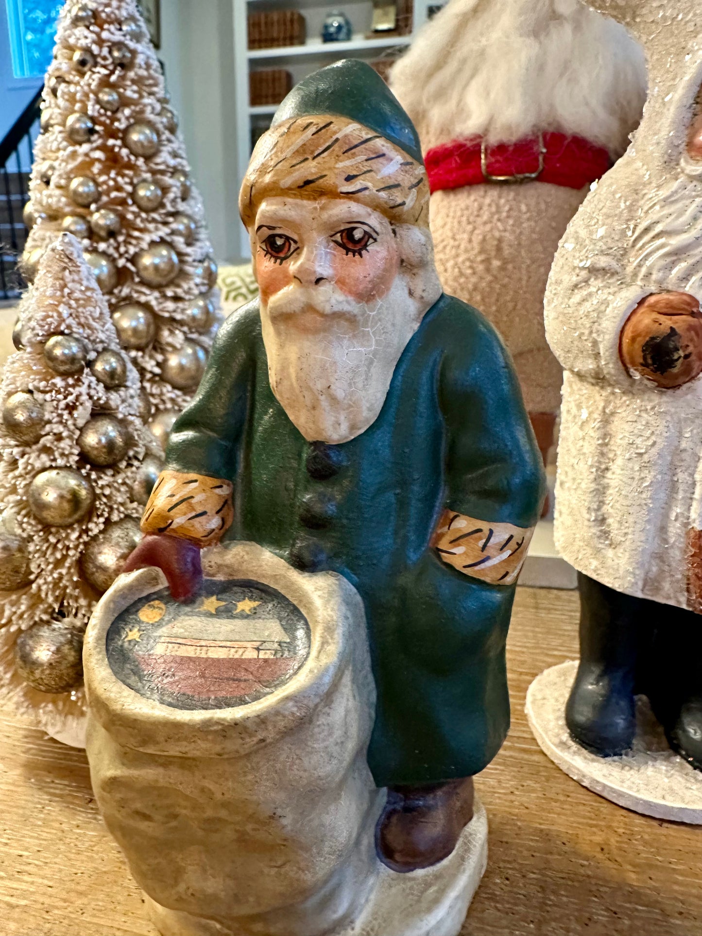 Rare Limited Vaillancourt Folk Art Santa w Noah’s Ark in Toy Sack