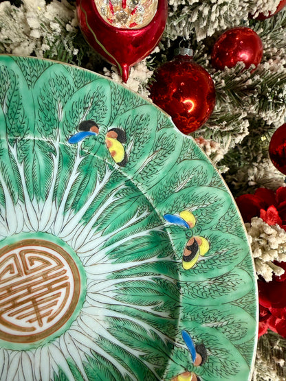 Antique Bok Choy 9” Hand-Painted Shallow Bowl (Rim Chip)