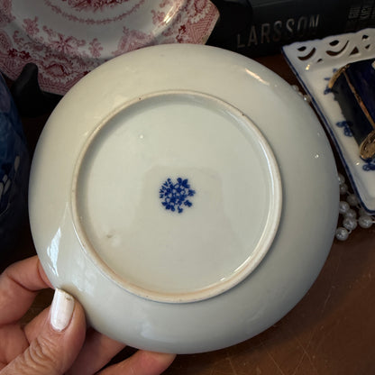 Set of 2 rare blue and white chinoiserie Phoenix porcelain trinket dishes 5 d