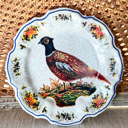 Vintage Bird botanical scalloped edge resin plate