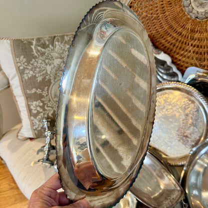 Vintage silver plate oval platter dish bread plate 13 x 7