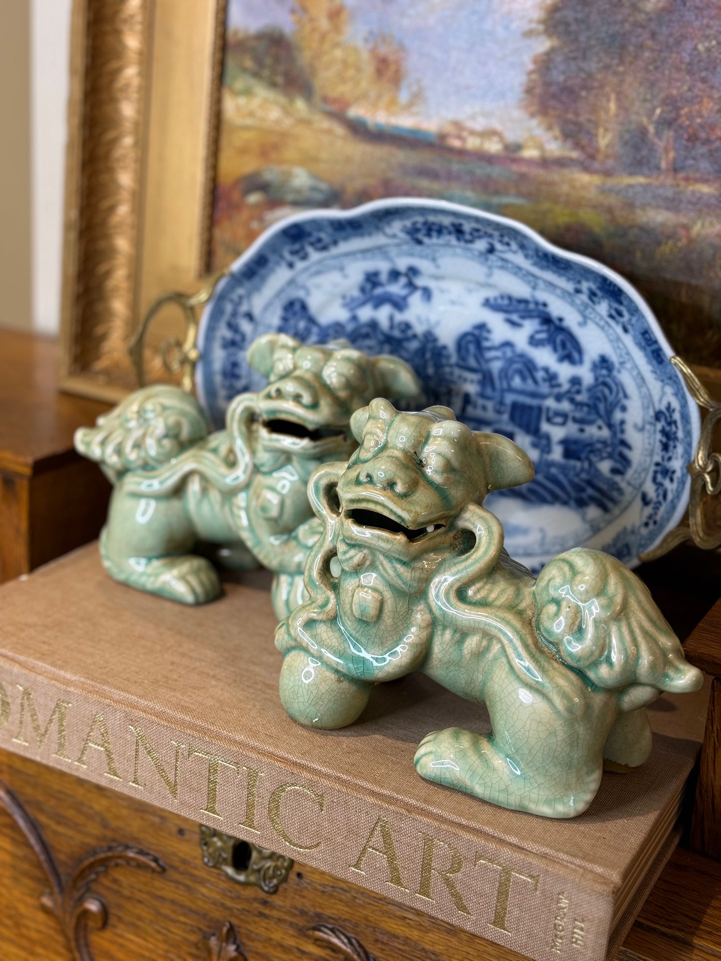 Danny's Fine Porcelain -  Pair (2) Caledon Green Foo Dogs 5.5" Tall