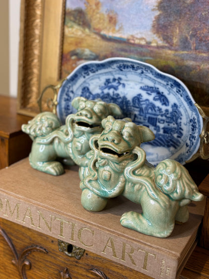 Danny's Fine Porcelain -  Pair (2) Caledon Green Foo Dogs 5.5" Tall