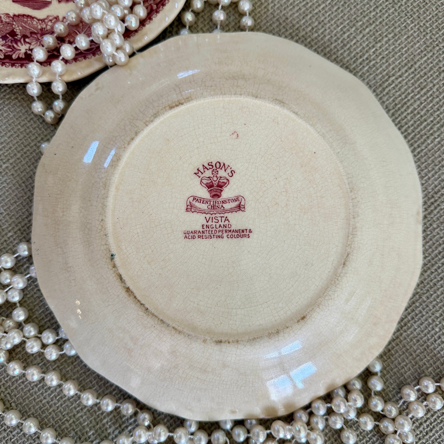set of 2 vintage Mason’s of England in Vista pink & white plates 8 d