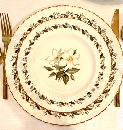 Rare English Royal Worcester bone China Set of 8 dinner and salad scalloped gold edge plates