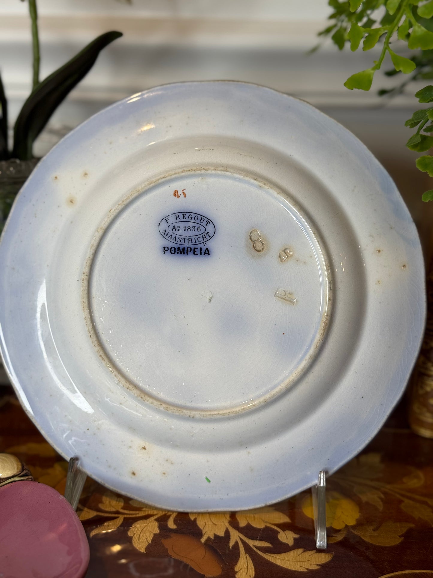 Antique Découf, Maastricht Pompeii Mulberry Transferware Plate | English Ironstone | 8.5”