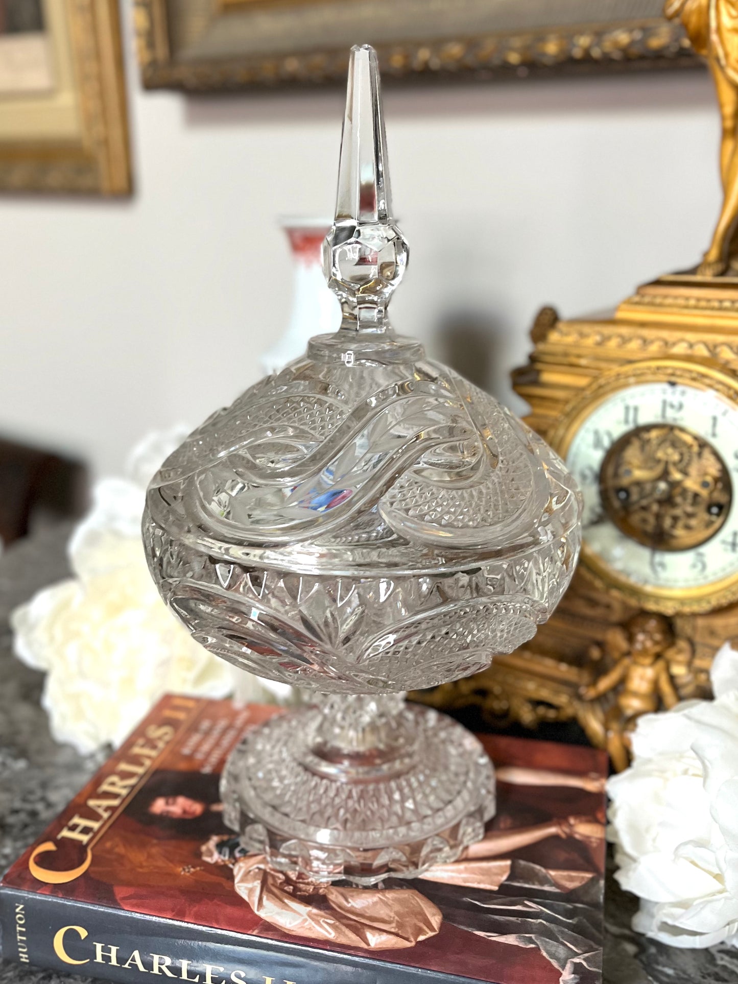 Live 06/02 Spired Multi-cut Crystal Pedestal Lidded Candy Dish