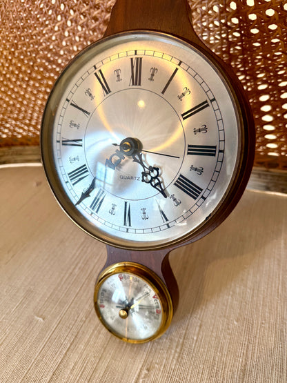 Vintage coastal chic  Brass & wood wall barometer
