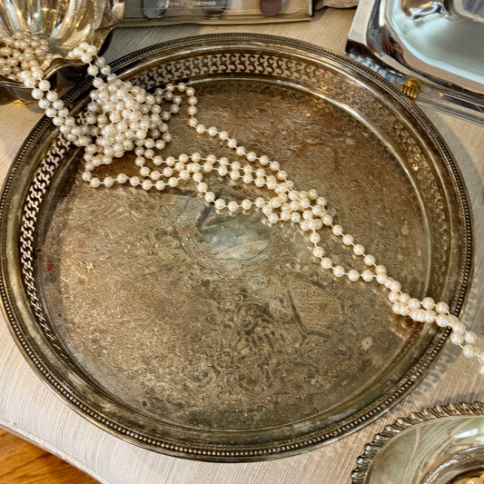 Sparkling vintage silver plate round tray stamped by designer Oneida  13 d