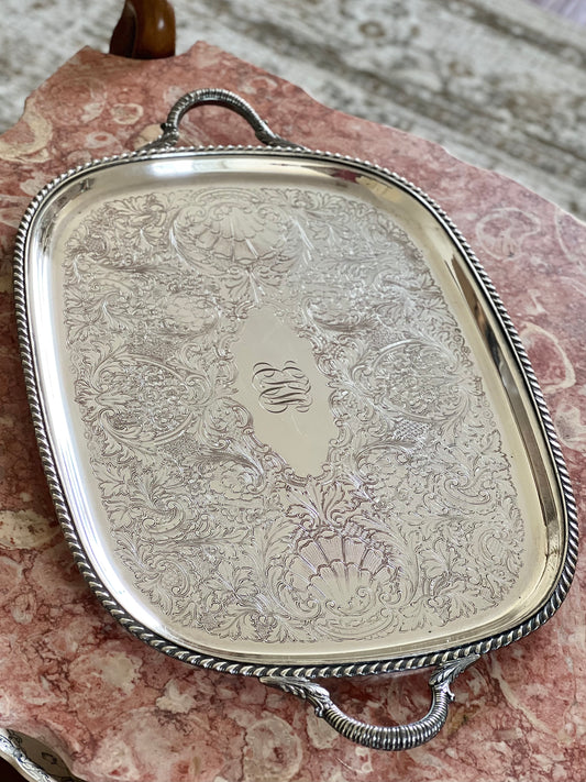 Vintage Silver Plate Butler’s Tray - Monogram EKW