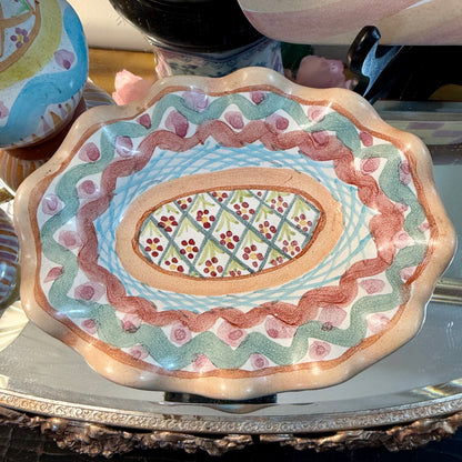 Vintage Painted glass  MacKenzie-Childs scalloped soap trinket dish