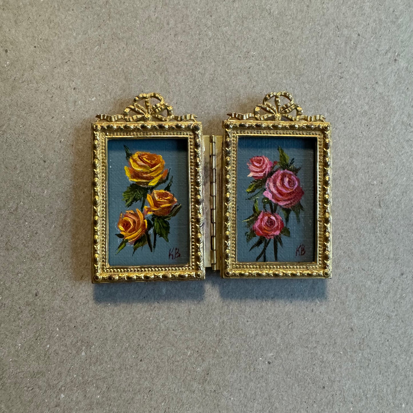 Live 06/09 antique Double frame roses original oil painting